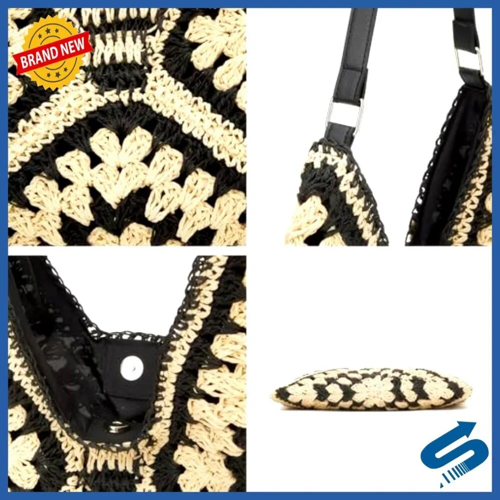 Straw Woven Hobo Bag Handmade Tote Beach Travel Shoulder Bag Boho Chic